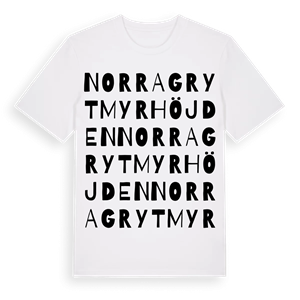 Norra Grytmyrhöjden ordlek t-shirt – ekologisk bomull t-shirt från Pinshirt