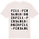 Vintage White t-shirt med Pell-Perskolningen ordlek t-shirt