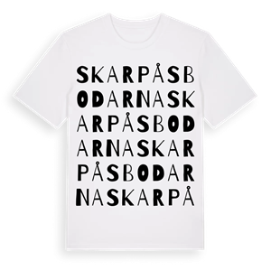 Skarpåsbodarna ordlek t-shirt – ekologisk bomull t-shirt från Pinshirt