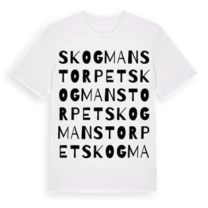 Skogmanstorpet ordlek t-shirt – ekologisk bomull t-shirt från Pinshirt