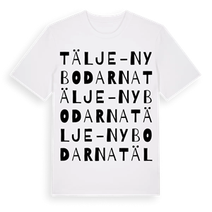 Tälje-Nybodarna ordlek t-shirt – ekologisk bomull t-shirt från Pinshirt