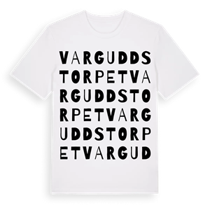 Varguddstorpet ordlek t-shirt – ekologisk bomull t-shirt från Pinshirt