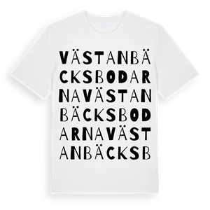 Västanbäcksbodarna ordlek t-shirt – ekologisk bomull t-shirt från Pinshirt