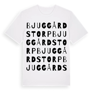 Bjuggårdstorp ordlek t-shirt – ekologisk bomull t-shirt från Pinshirt