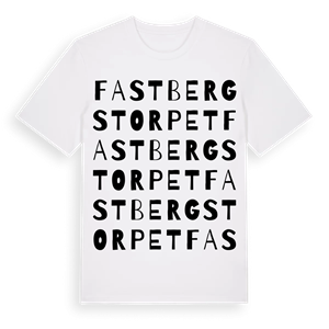 Fastbergstorpet ordlek t-shirt – ekologisk bomull t-shirt från Pinshirt