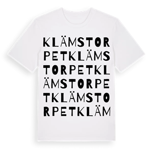 Klämstorpet ordlek t-shirt – ekologisk bomull t-shirt från Pinshirt