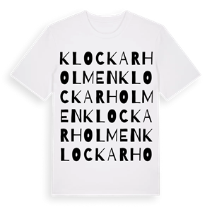 Klockarholmen ordlek t-shirt – ekologisk bomull t-shirt från Pinshirt