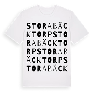Stora Bäcktorp ordlek t-shirt – ekologisk bomull t-shirt från Pinshirt