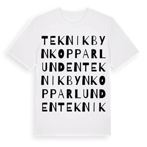 Teknikbyn Kopparlunden ordlek t-shirt – ekologisk bomull t-shirt från Pinshirt
