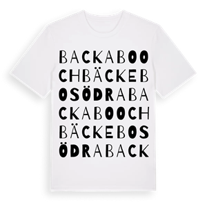 Backabo och Bäckebo södra ordlek t-shirt – ekologisk bomull t-shirt från Pinshirt