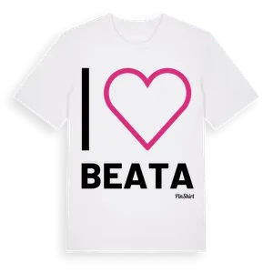 Jag älskar Beata t-shirt stort tryck – ekologisk bomull t-shirt från Pinshirt