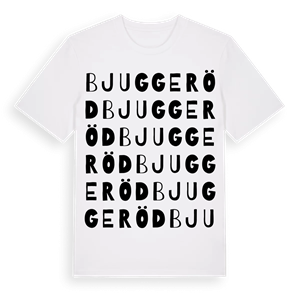 Bjuggeröd ordlek t-shirt – ekologisk bomull t-shirt från Pinshirt