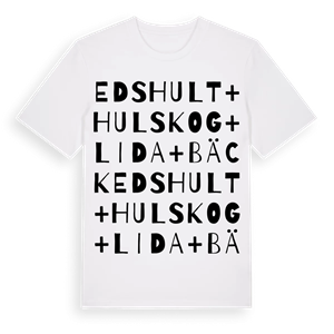 Edshult + Hulskog + Lida + Bäck ordlek t-shirt – ekologisk bomull t-shirt från Pinshirt