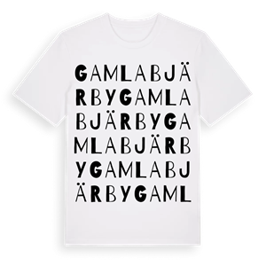 Gamla Bjärby ordlek t-shirt – ekologisk bomull t-shirt från Pinshirt