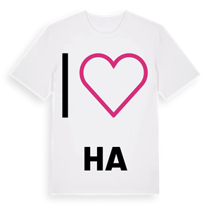 Jag älskar HA t-shirt stort tryck – ekologisk bomull t-shirt från Pinshirt