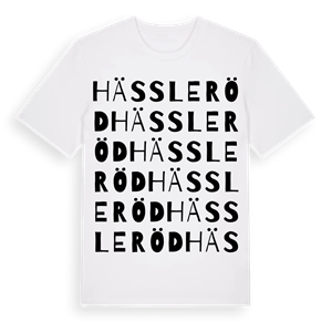 Hässleröd ordlek t-shirt – ekologisk bomull t-shirt från Pinshirt