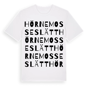 Hörnemosseslätt ordlek t-shirt – ekologisk bomull t-shirt från Pinshirt