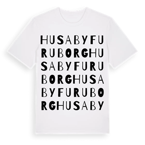 Husaby Furuborg ordlek t-shirt – ekologisk bomull t-shirt från Pinshirt