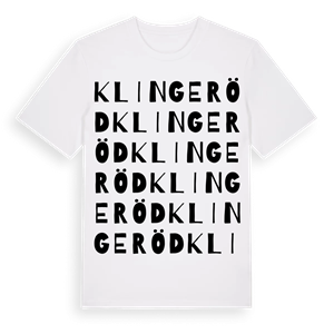 Klingeröd ordlek t-shirt – ekologisk bomull t-shirt från Pinshirt