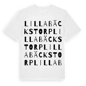 Lilla Bäckstorp ordlek t-shirt – ekologisk bomull t-shirt från Pinshirt