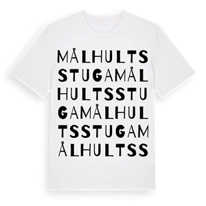 Målhults Stuga ordlek t-shirt – ekologisk bomull t-shirt från Pinshirt