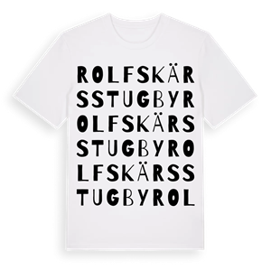 Rolfskärs Stugby ordlek t-shirt – ekologisk bomull t-shirt från Pinshirt