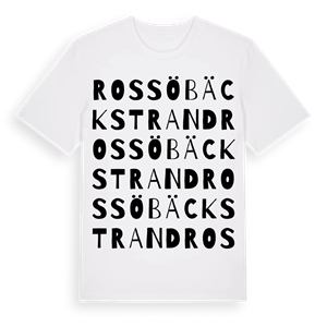 Rossöbäckstrand ordlek t-shirt – ekologisk bomull t-shirt från Pinshirt