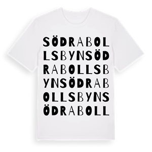Södra Bollsbyn ordlek t-shirt – ekologisk bomull t-shirt från Pinshirt