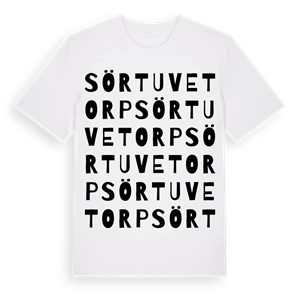 Sörtuvetorp ordlek t-shirt – ekologisk bomull t-shirt från Pinshirt