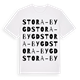 White t-shirt med Stora-Bygd ordlek t-shirt