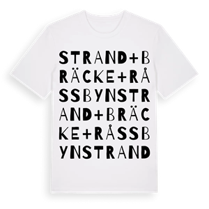 Strand + Bräcke+Råssbyn ordlek t-shirt – ekologisk bomull t-shirt från Pinshirt