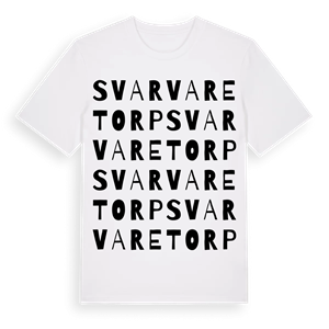 Svarvaretorp ordlek t-shirt – ekologisk bomull t-shirt från Pinshirt