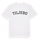 White t-shirt med Tiljebo böjd t-shirt