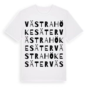 Västra Hökesäter ordlek t-shirt – ekologisk bomull t-shirt från Pinshirt