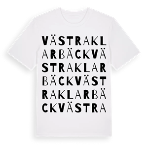 Västra Klarbäck ordlek t-shirt – ekologisk bomull t-shirt från Pinshirt