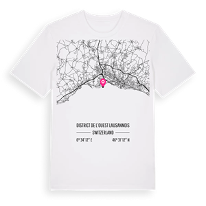 District de l'Ouest lausannois karta t-shirt – ekologisk bomull t-shirt från Pinshirt