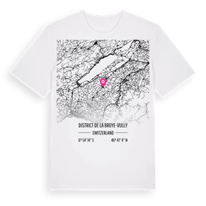District de la Broye-Vully karta t-shirt – ekologisk bomull t-shirt från Pinshirt