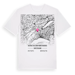 District du Jura-Nord vaudois karta t-shirt – ekologisk bomull t-shirt från Pinshirt