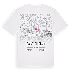 Saint-Ghislain karta t-shirt – ekologisk bomull t-shirt från Pinshirt