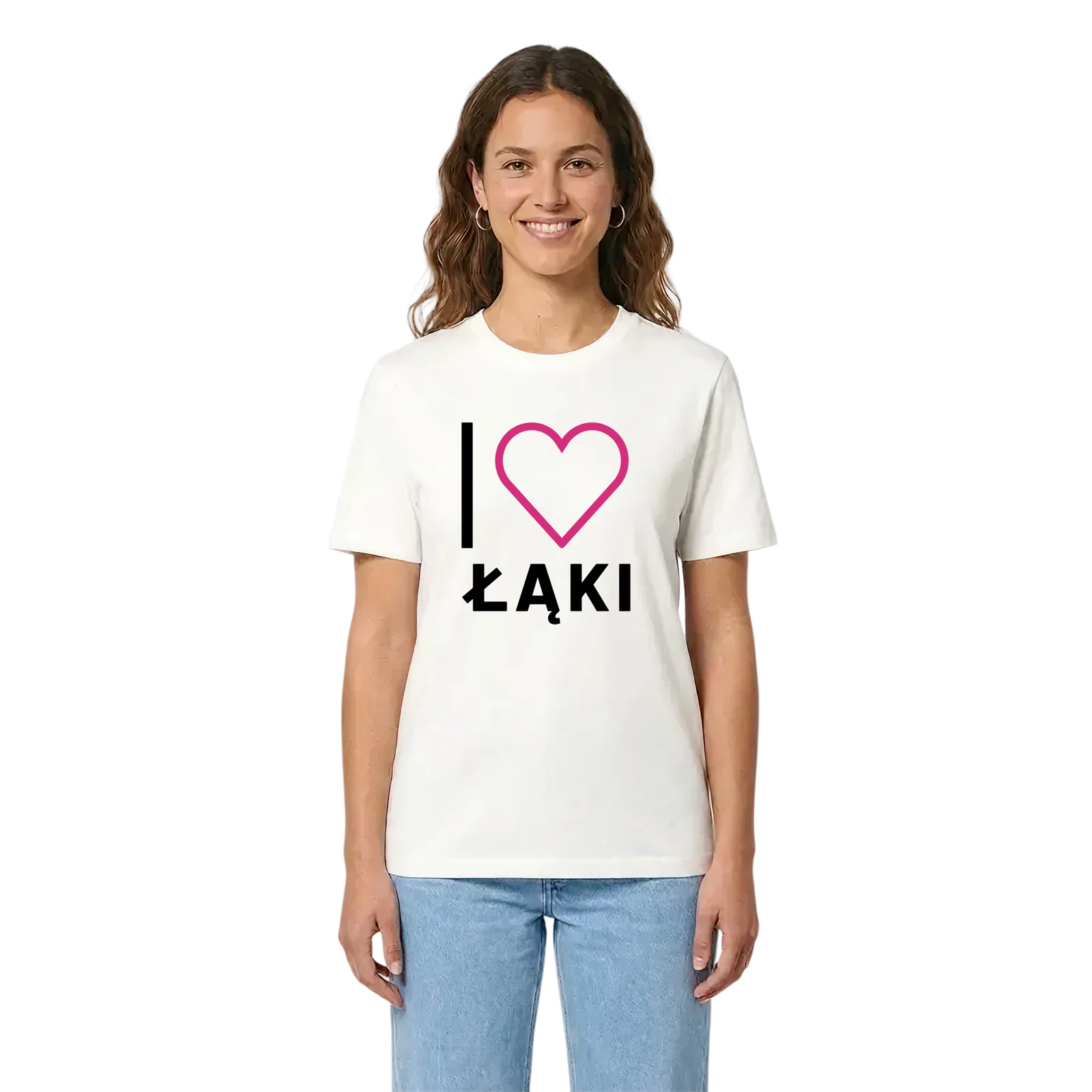 Jag älskar Łąki t-shirt stort tryck – White, i miljö