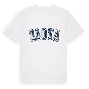 Złota college t-shirt – ekologisk bomull t-shirt från Pinshirt