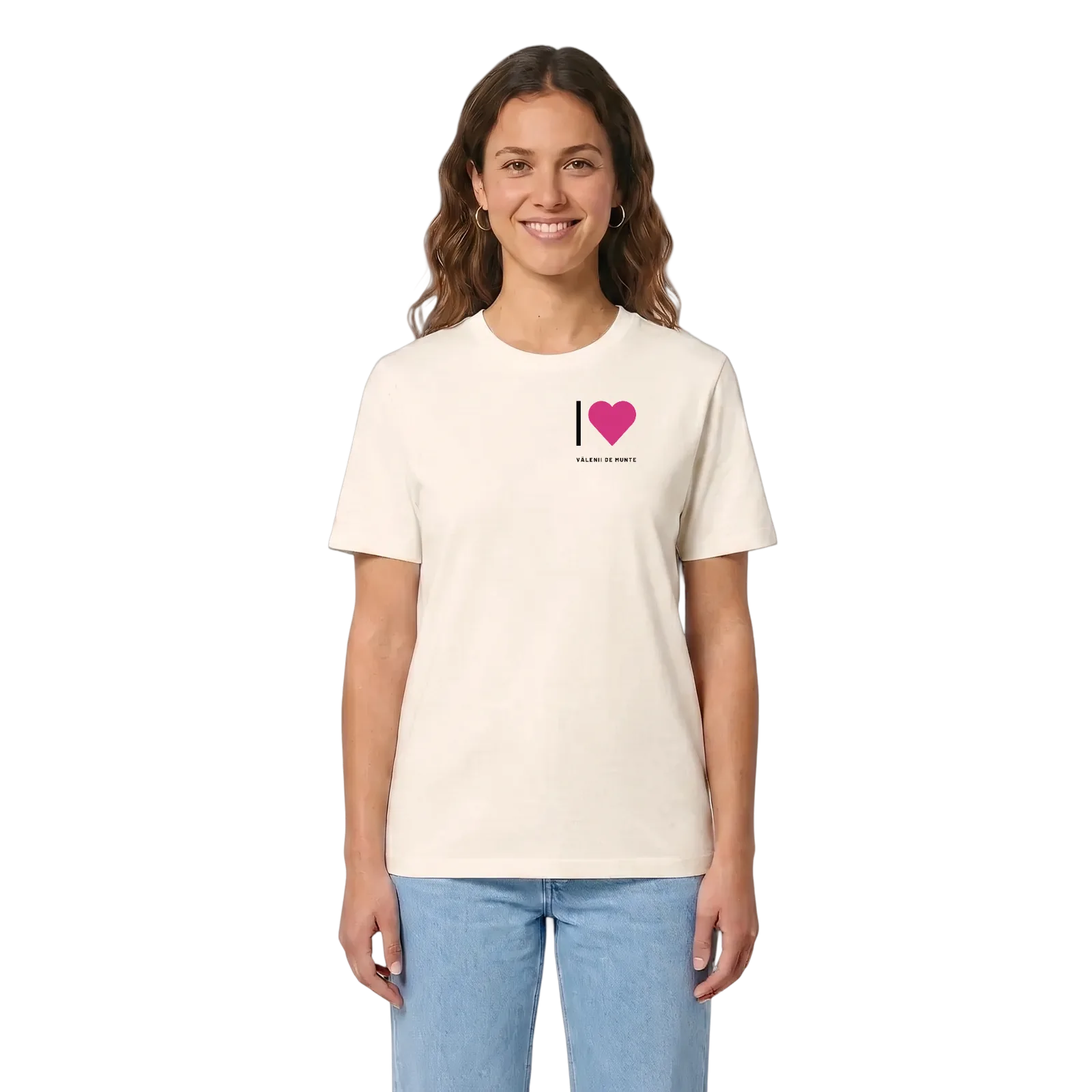 Jag älskar Vălenii de Munte t-shirt litet tryck – Vintage White, i miljö