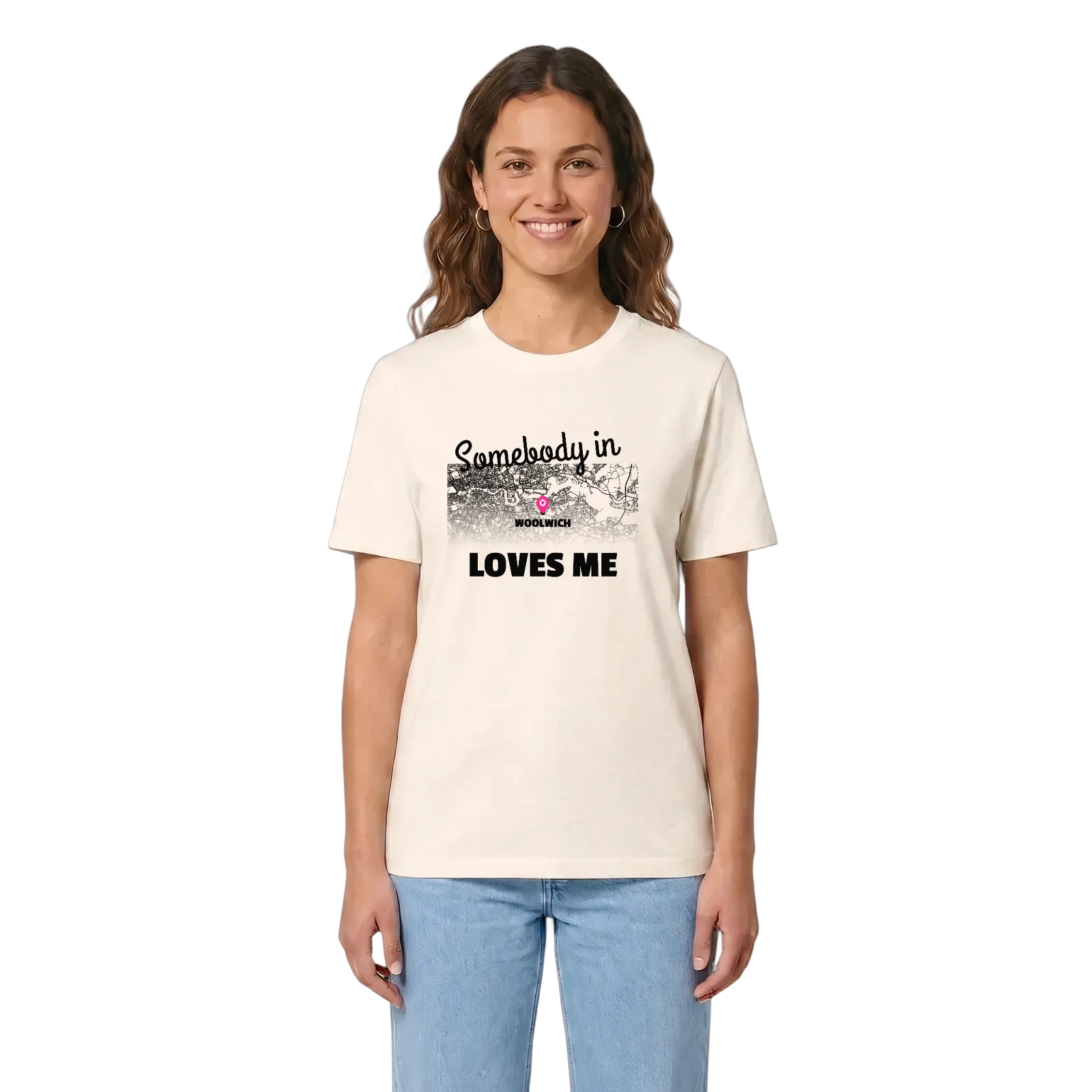 Någon i Woolwich älskar mig t-shirt – Vintage White, i miljö