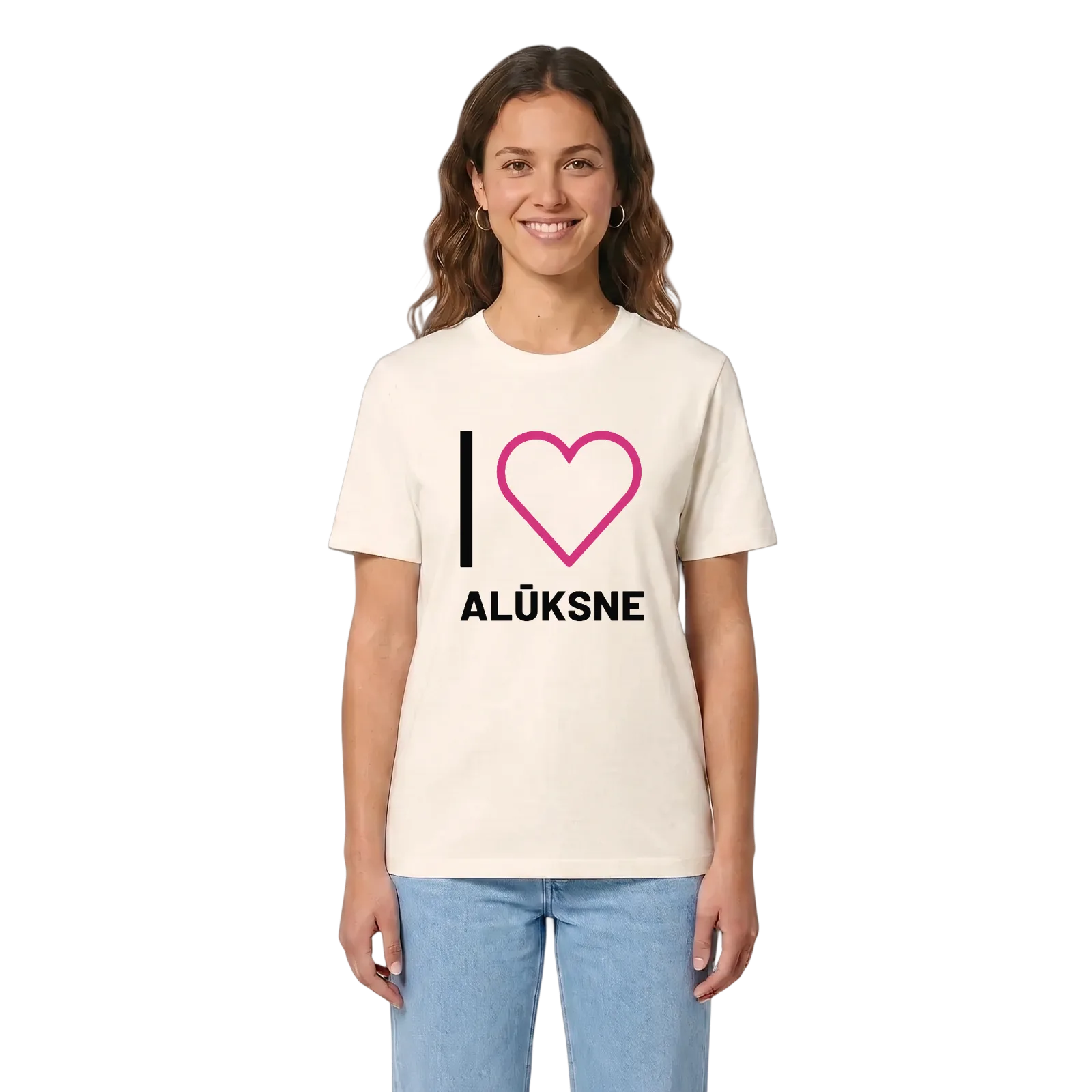Jag älskar Alūksne t-shirt stort tryck – Vintage White, i miljö
