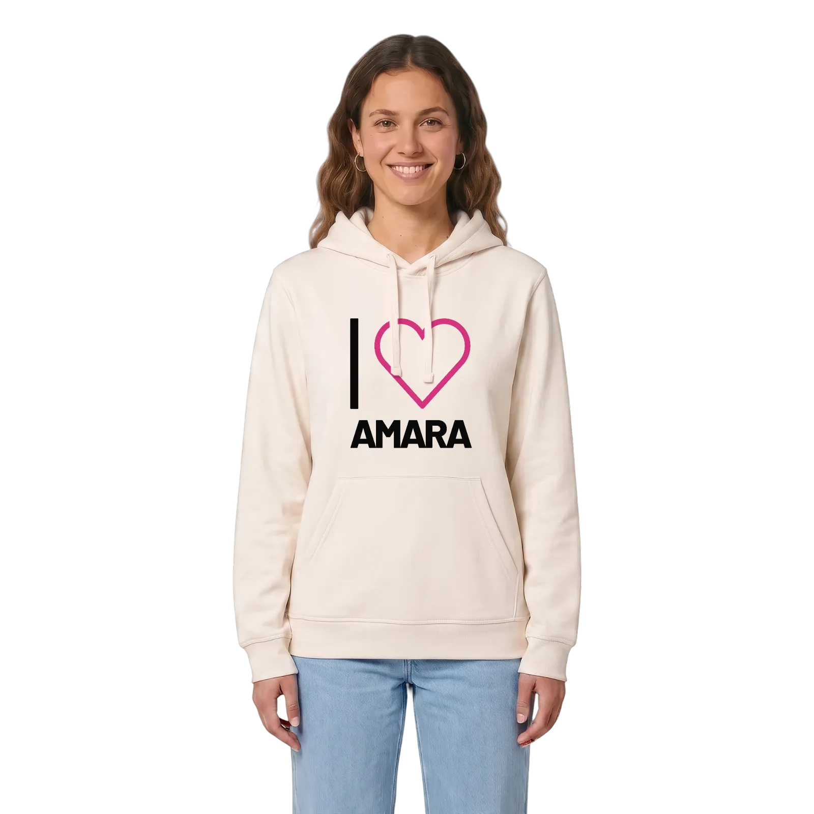 Jag älskar Amara hoodie stort tryck – Vintage White, i miljö