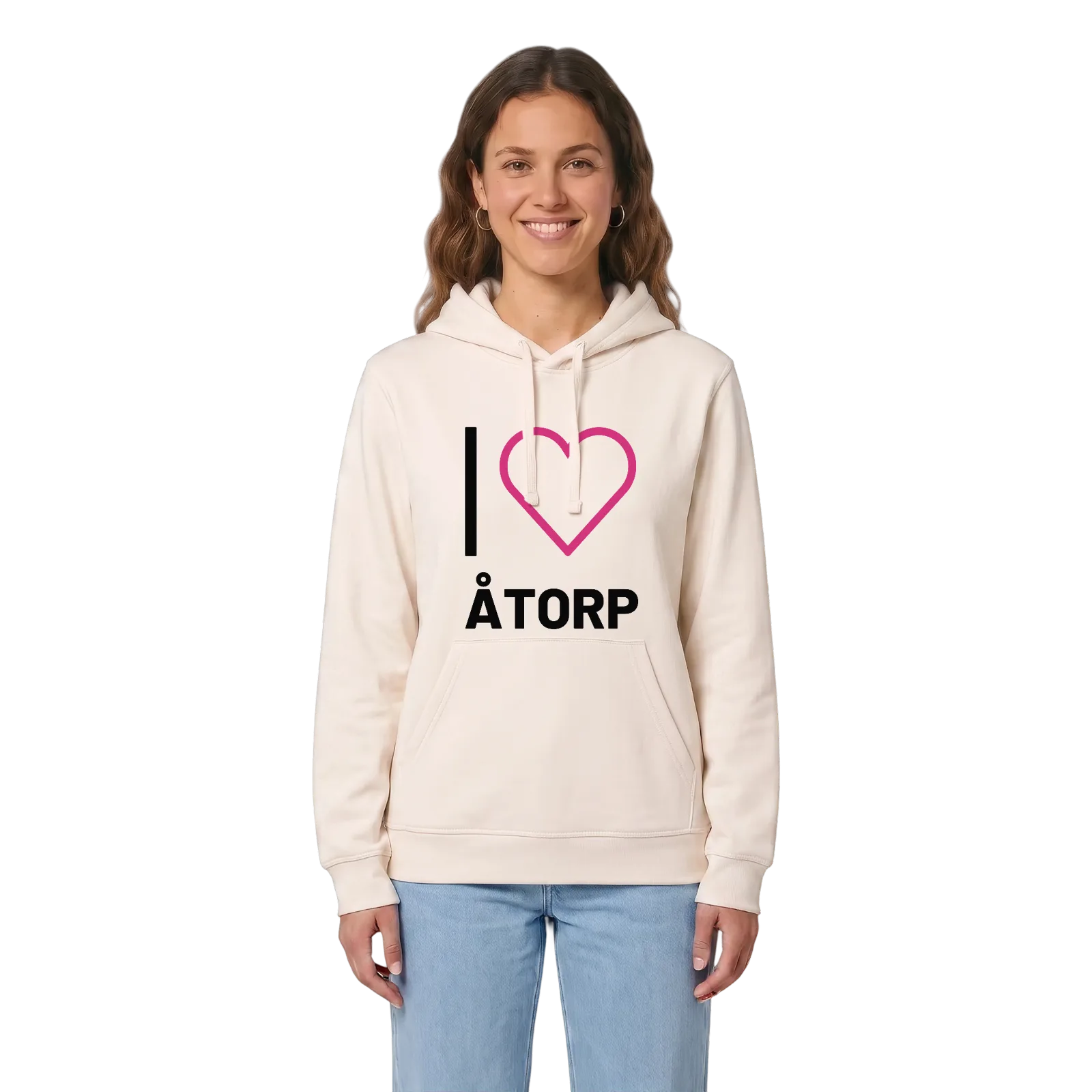 Jag älskar Åtorp hoodie stort tryck – Vintage White, i miljö