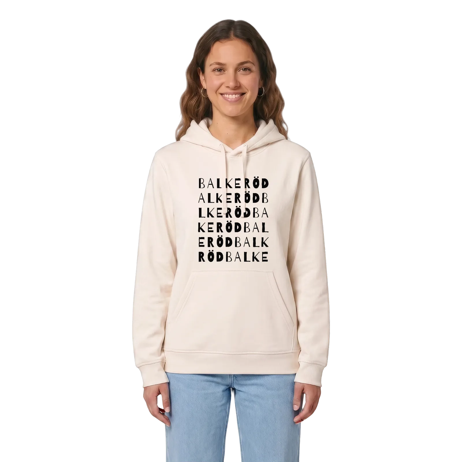 Balkeröd ordlek hoodie – Vintage White, i miljö