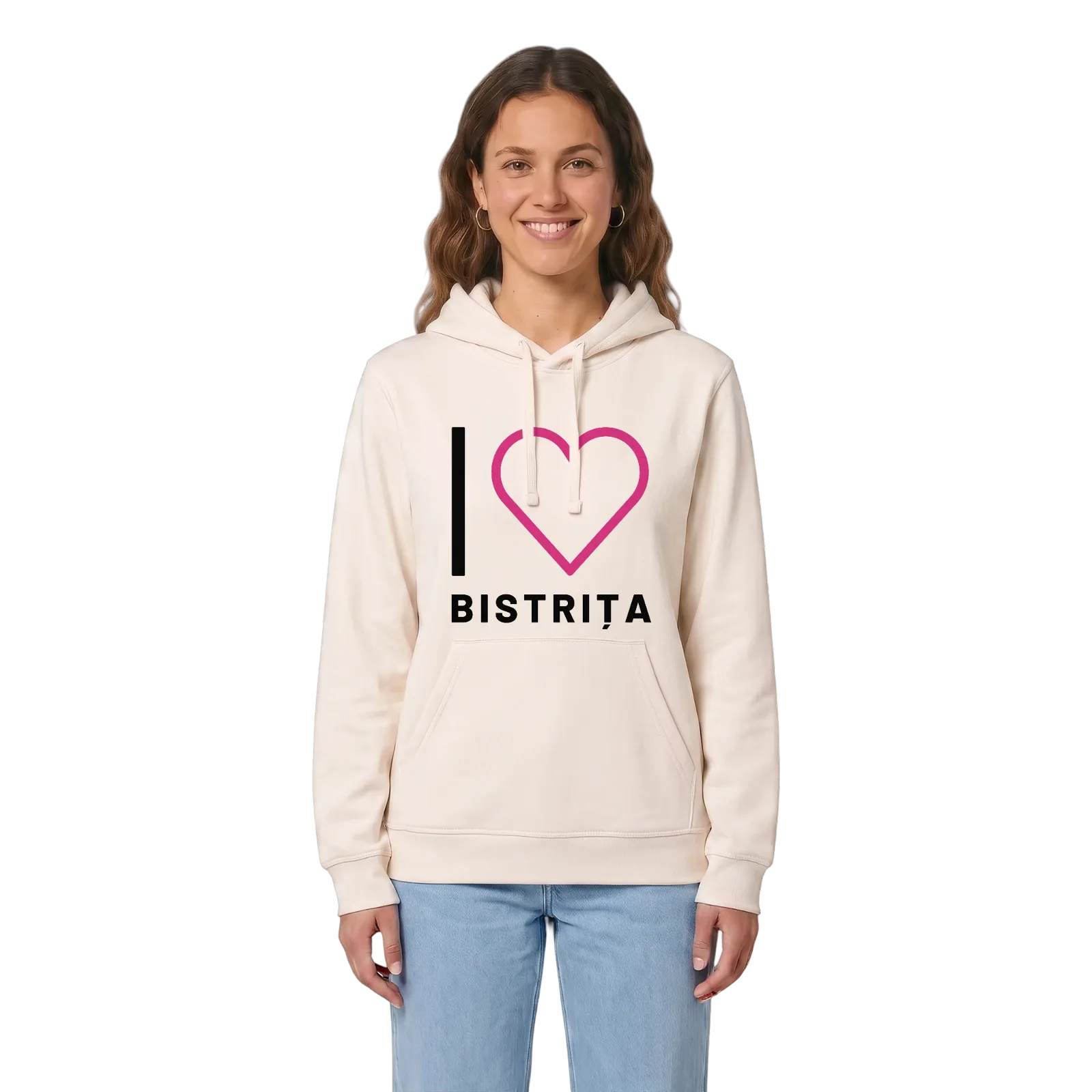 Jag älskar Bistrița hoodie stort tryck – Vintage White, i miljö