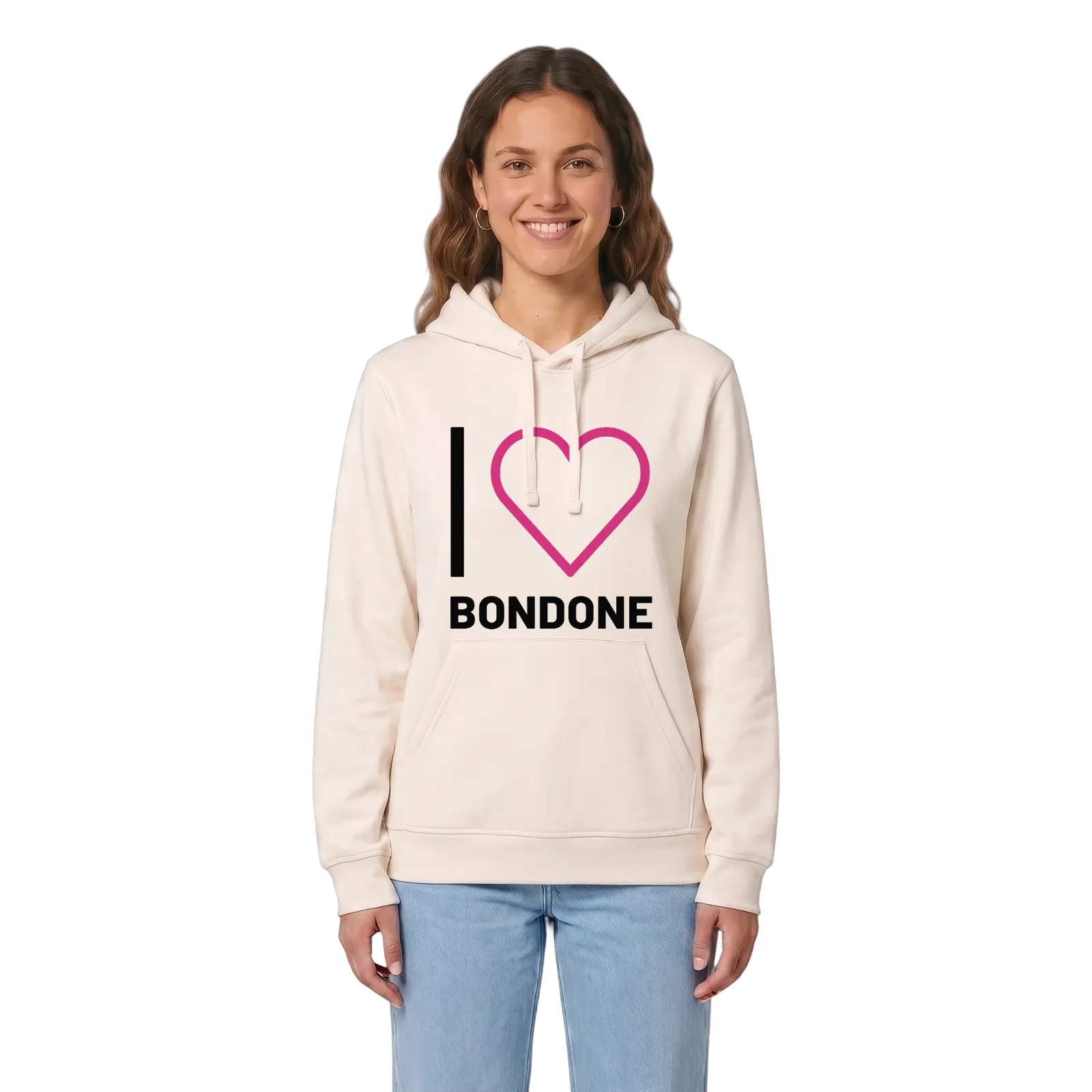 Jag älskar Bondone hoodie stort tryck – Vintage White, i miljö