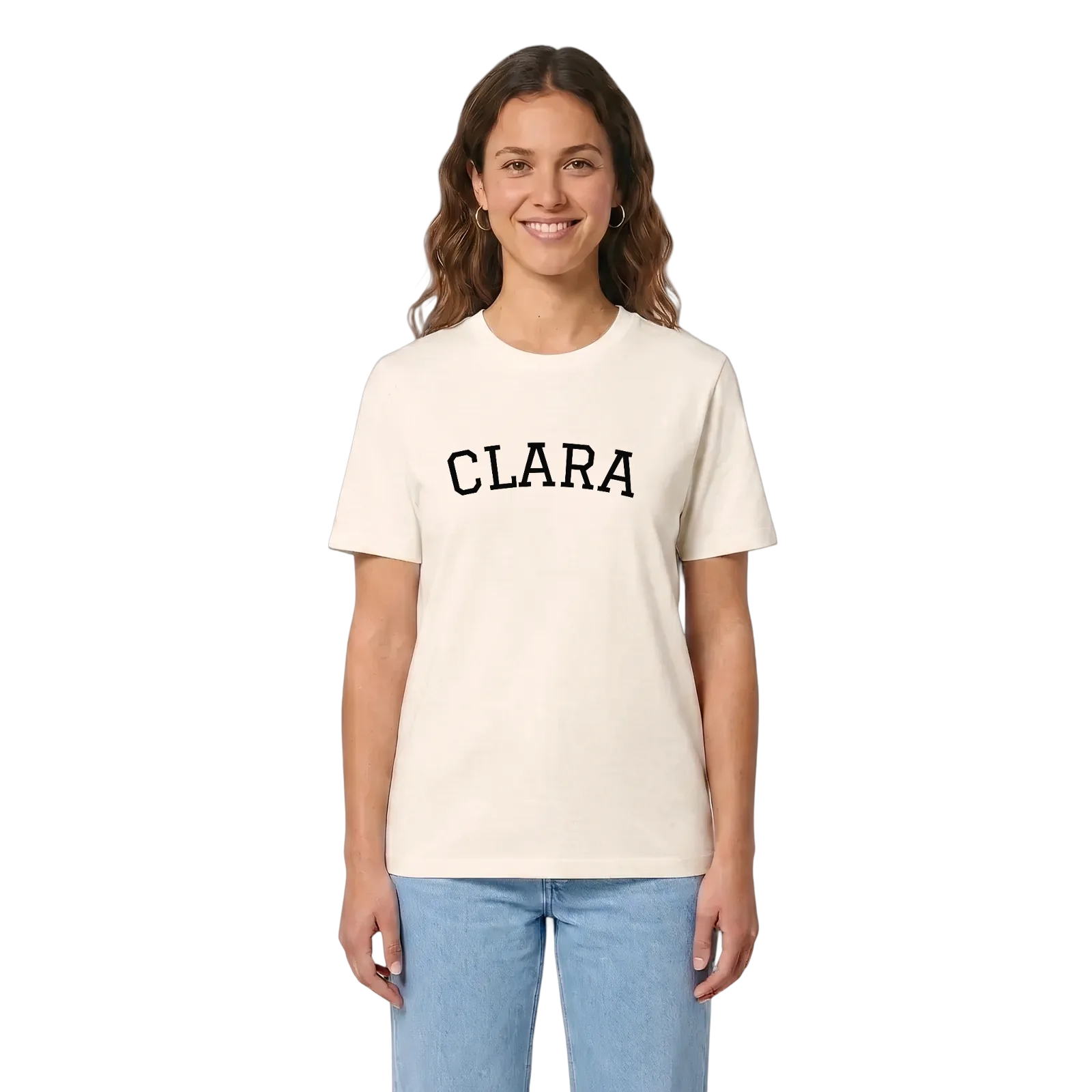 Clara böjd t-shirt – Vintage White, i miljö